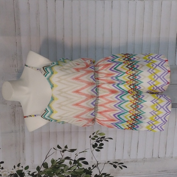 Liberty Love White Chevron Tank Romper, Size XL - Picture 1 of 8